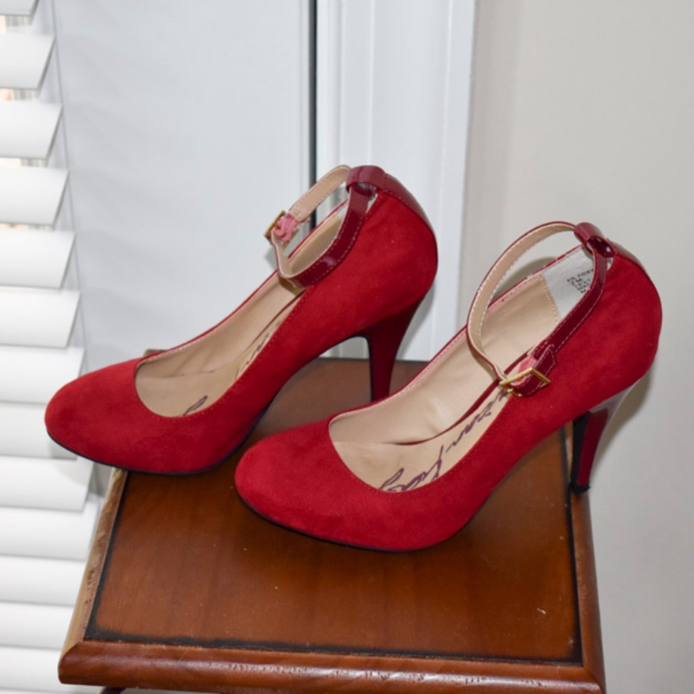 Suede Red Mary Jane Heels